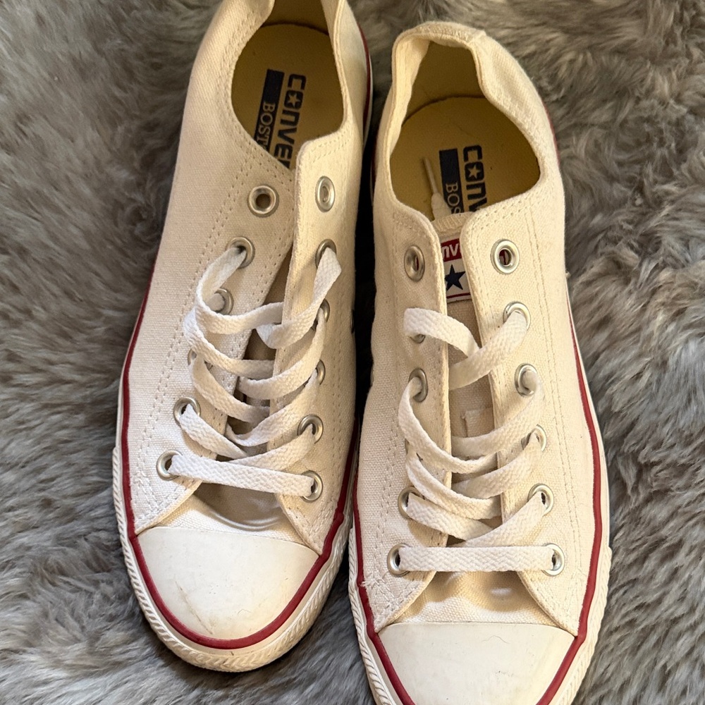 Converse White Canvas Low-Top Sneakers with Red Stripe